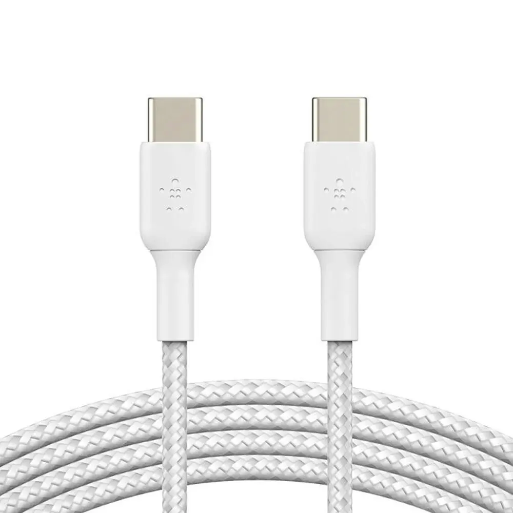 2pc Belkin BoostCharge 1M USB-C To USB-C Double Braided Cable 60W - White