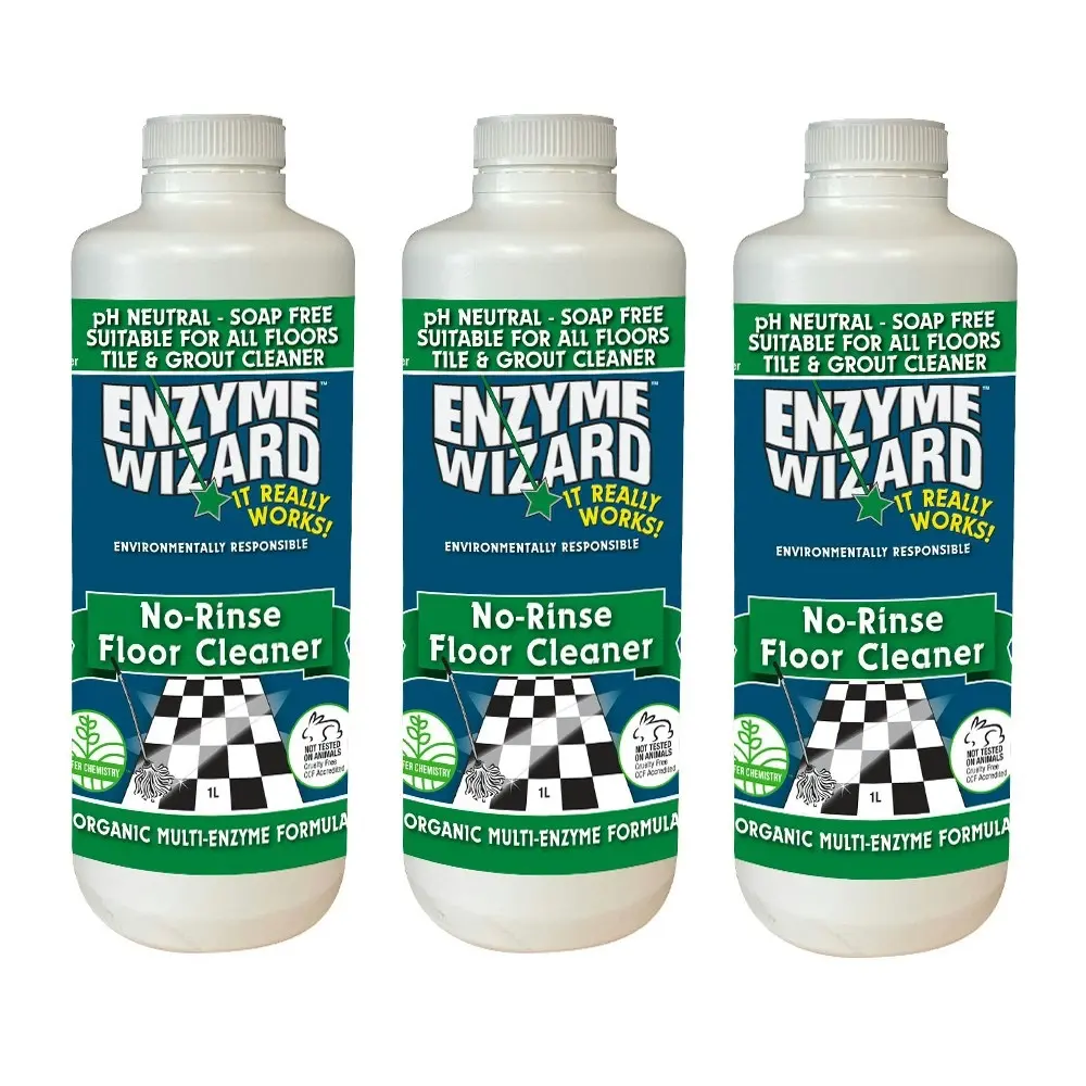 Enzyme Wizard No Rinse Kitchen Floor Surface Grease/Stain/Odour Cleaner 1L 3x