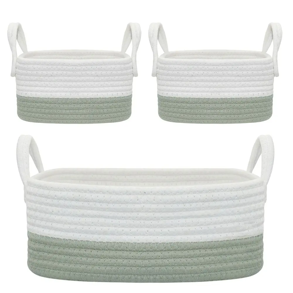 3pc Living Textiles Cotton Rope 35/20cm Nursery Storage Basket Set White/Sage