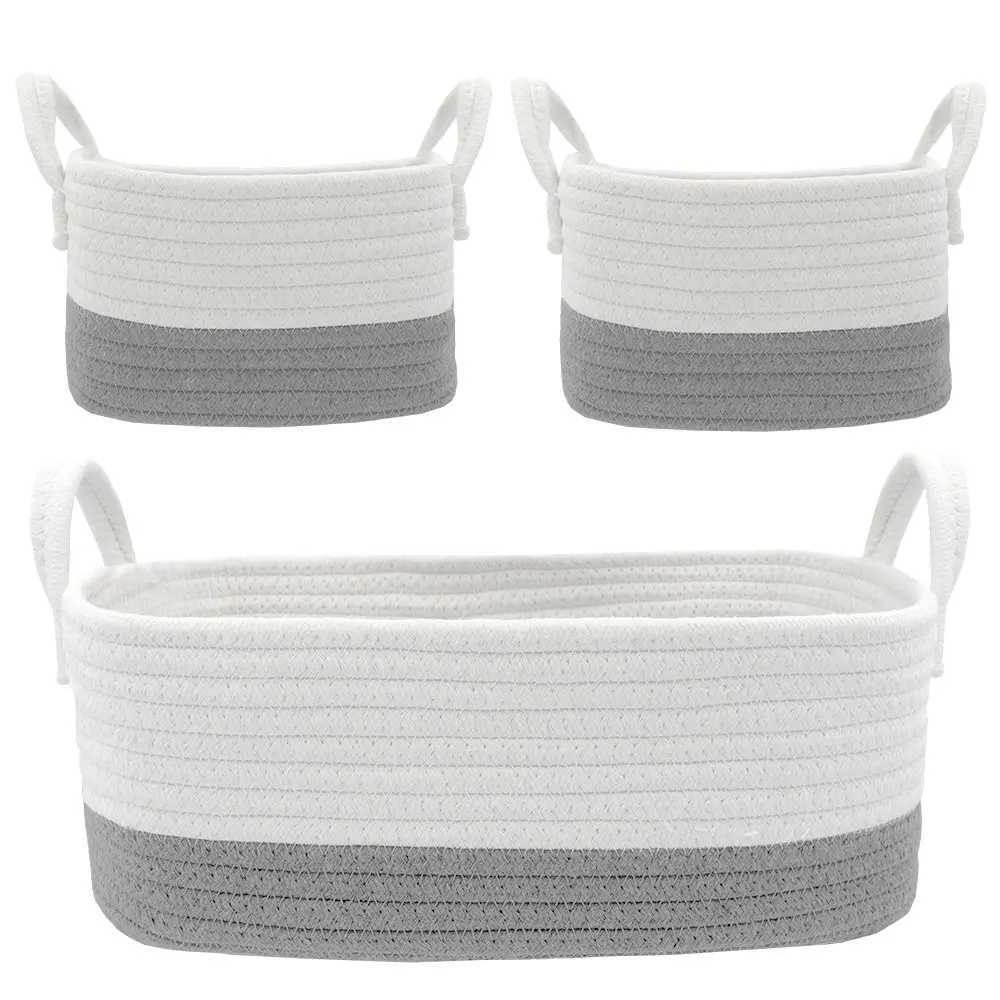 3pc Living Textiles Cotton Rope 35/20cm Nursery Storage Basket Set White/Grey