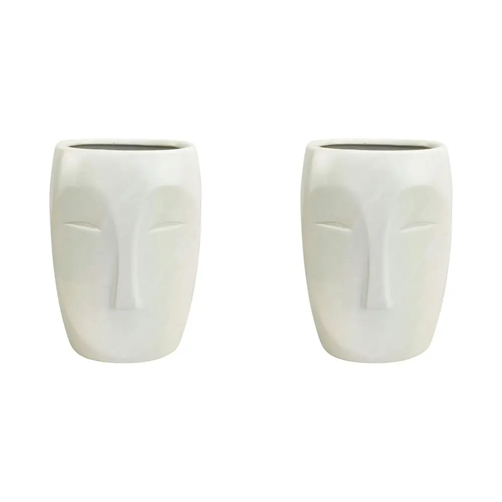 2x Urban Aztec Face 22cm Ceramic Plant/Flower Vase Home Display Pot Large White