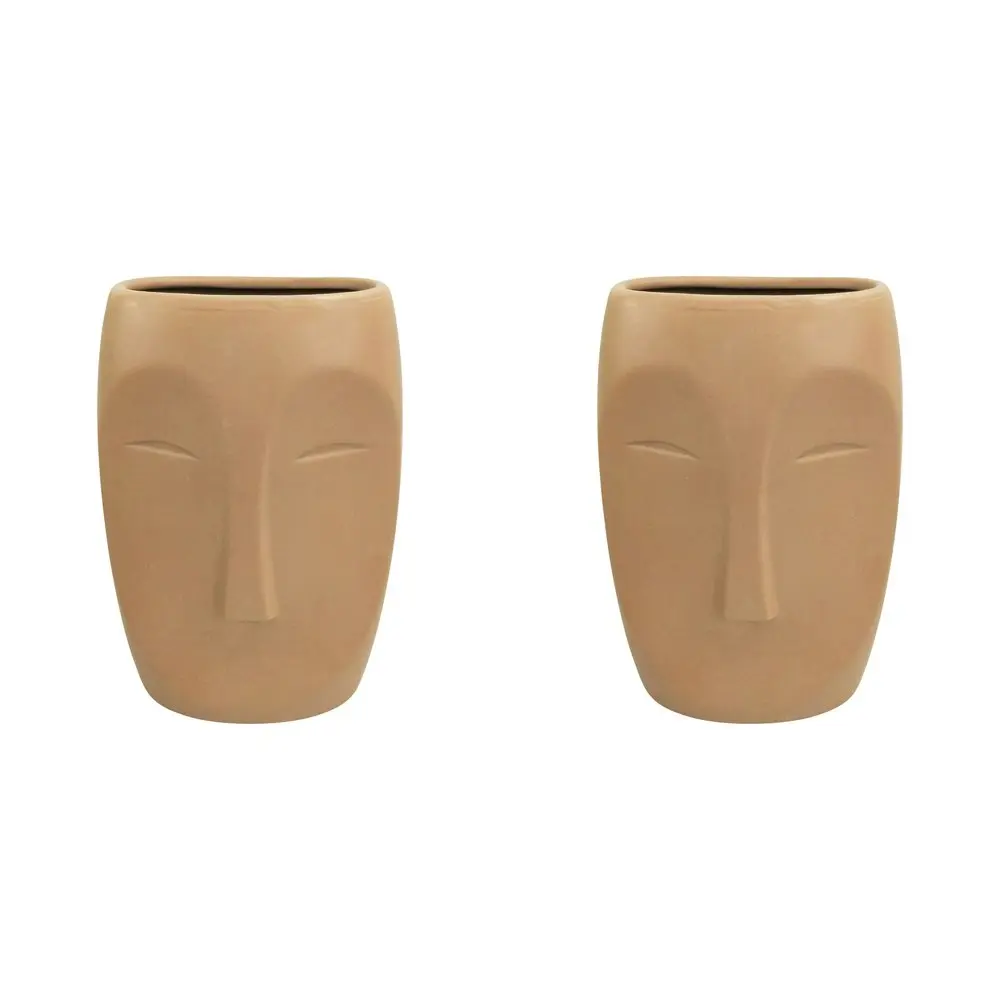 2x Urban Aztec Face 22cm Ceramic Plant/Flower Vase Home Display Pot Large Beige