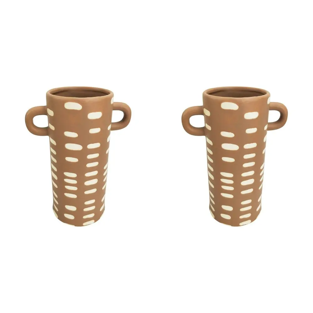 2x Urban Lydia 22cm Ceramic Plant/Flower Vase Home Decorative Display Pot Beige