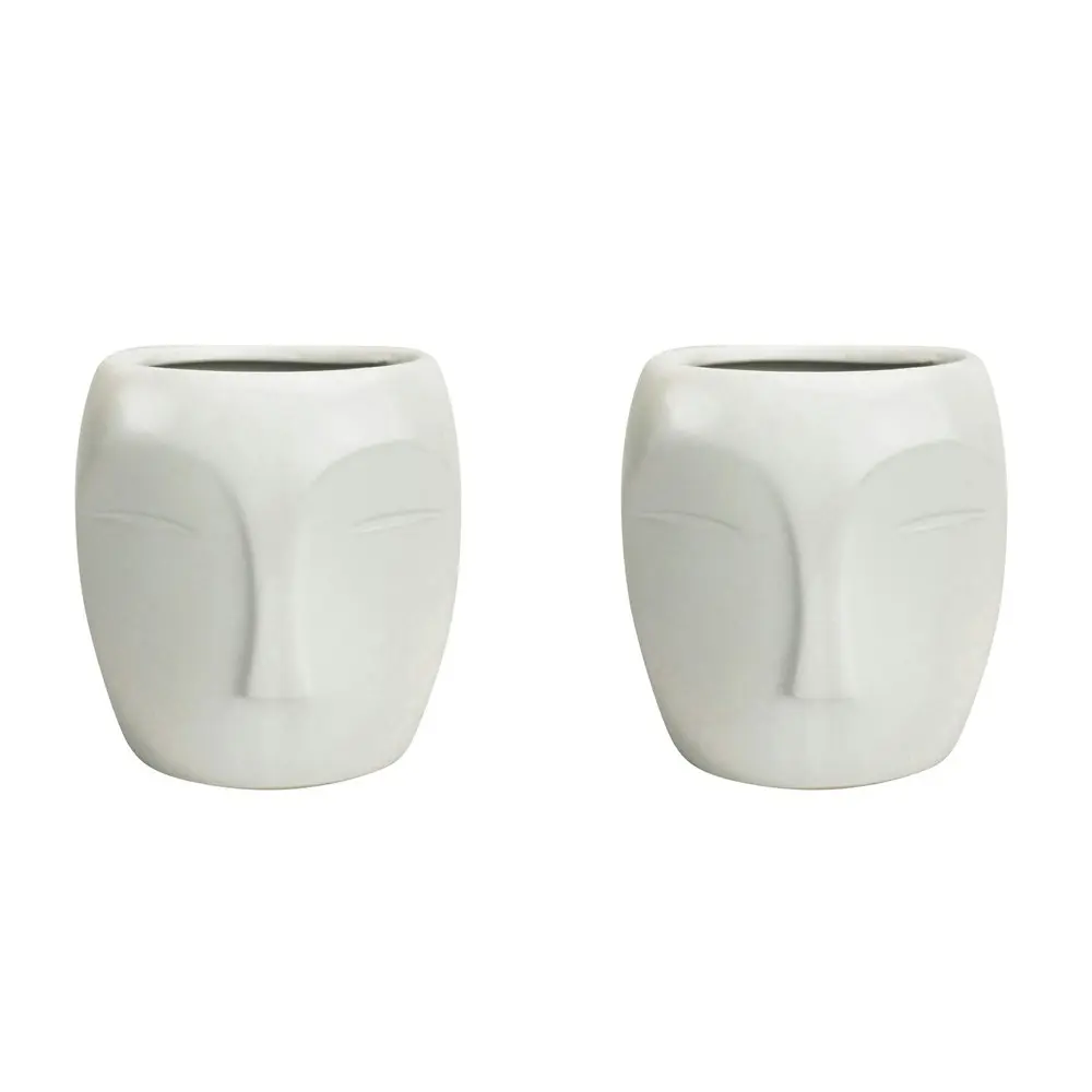 2x Urban Aztec Face 13cm Ceramic Plant/Flower Vase Home Display Pot Small White