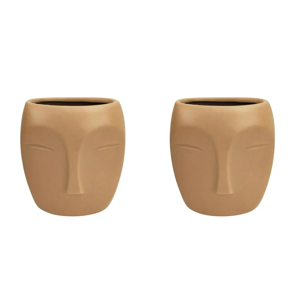 2x Urban Aztec Face 13cm Ceramic Plant/Flower Vase Home Display Pot Small Beige