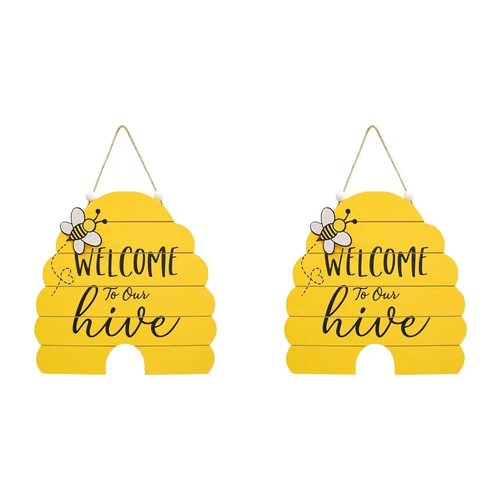 2x LVD 30cm MDF Bee Hive Sign Wall/Door Hanging Home Decor Plaque Shelf Display