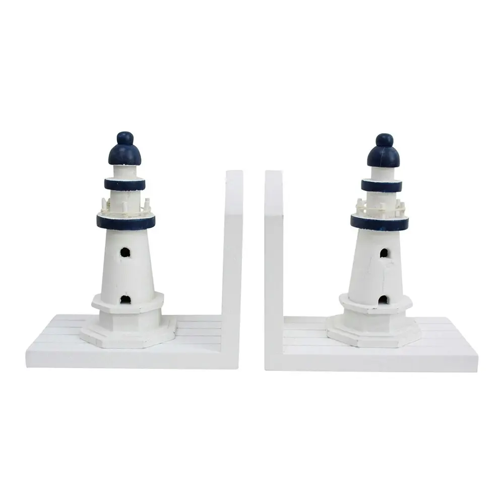 2pc Lighthouses 34cm Bookend MDF Book Holder Home/Office Organiser Decor White