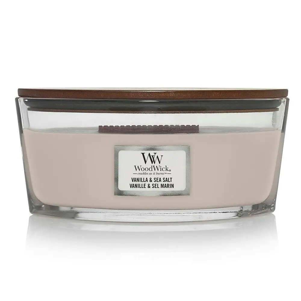 WoodWick 453g Scented Fragrance Soy Wax Candle Vanilla & Sea Salt Ellipse Pink