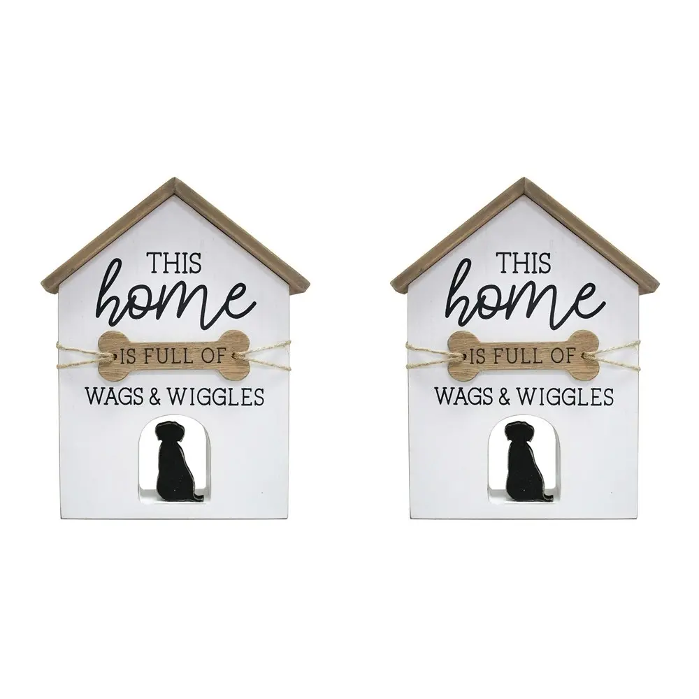 2x LVD 20cm MDF Sign Wags & Wiggles Home/Room Decor Tabletop Shelf Display