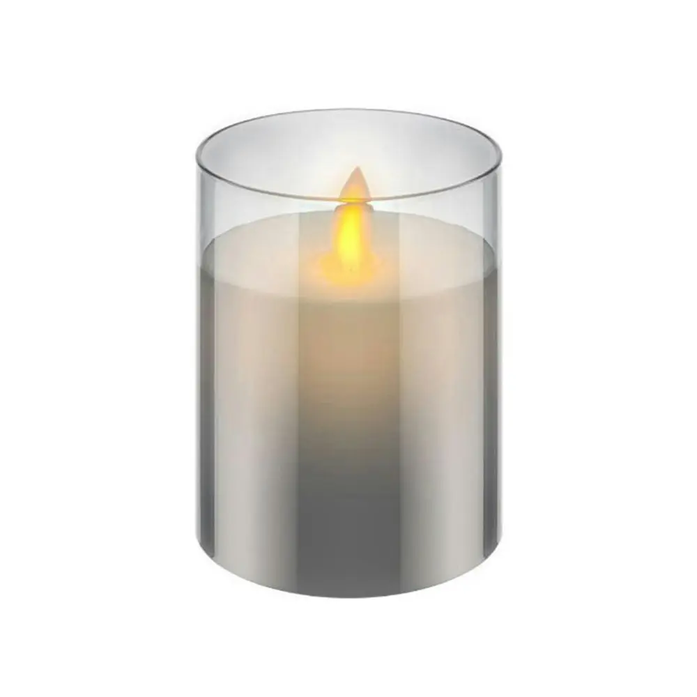 Goobay Battery-Operated 7.5x10cm LED Wax Candle in Glass Home/Room Decor Grey