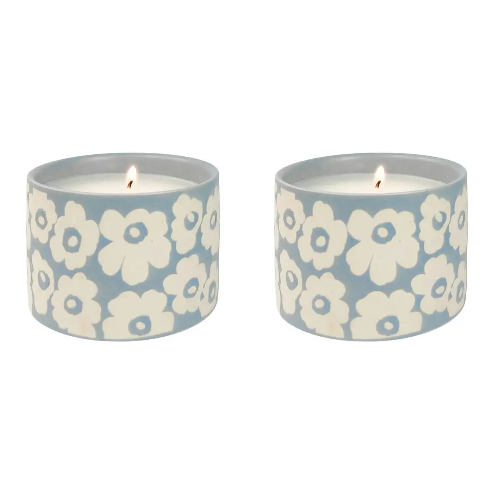 2x Urban Retro Floral 9cm Scented Vanilla Wax Candle Home Tabletop Decor Blue