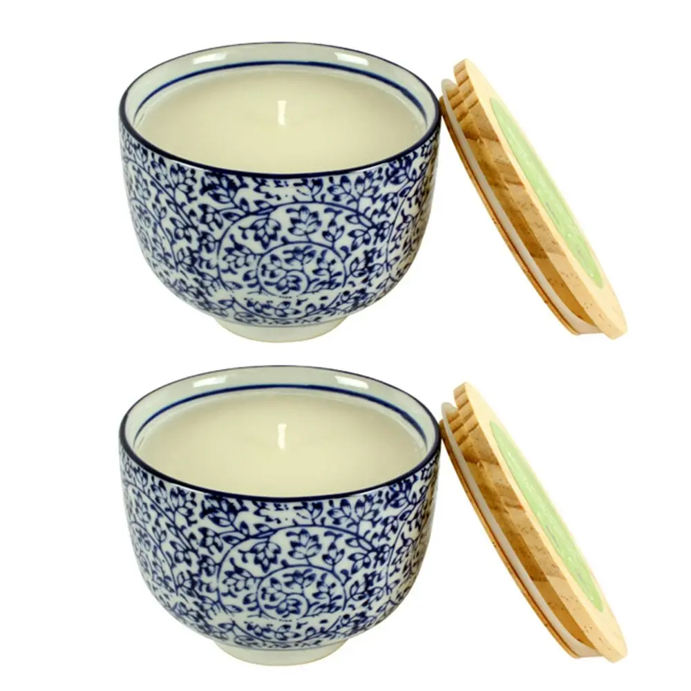 2x Dragonfly 12cm Ceramic Pot Wax Candle w/ Lid Sandalwood Citronella Fragrance