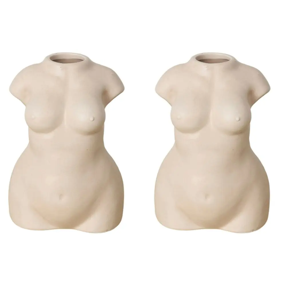 2x Maine & Crawford Neisha 18cm Nude Female Ceramic Flower Vase Home Decor Beige