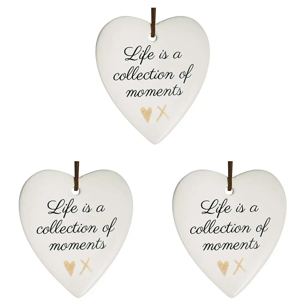 3x Ceramic Hanging 8x9cm Heart Moments w/ Hanger Ornament Home/Office Room Decor