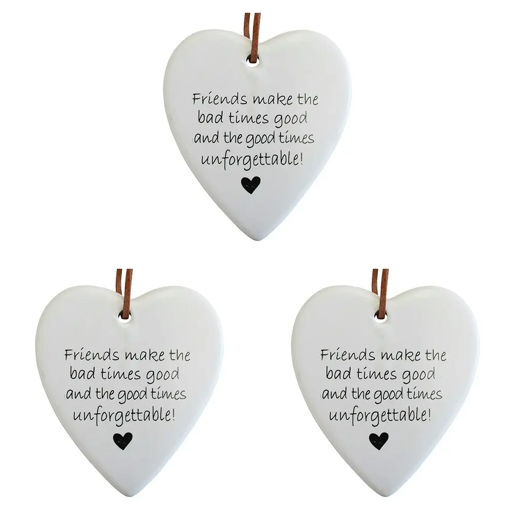 3x Ceramic Hanging 8x9cm Heart Unforgetable w/ Hanger Ornament Home/Office Decor