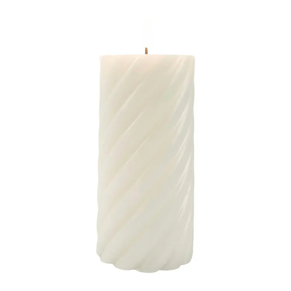 Urban Swirl Chunky Pillar 15cm LED Candle Home/Room Tabletop Desk Decor Cream