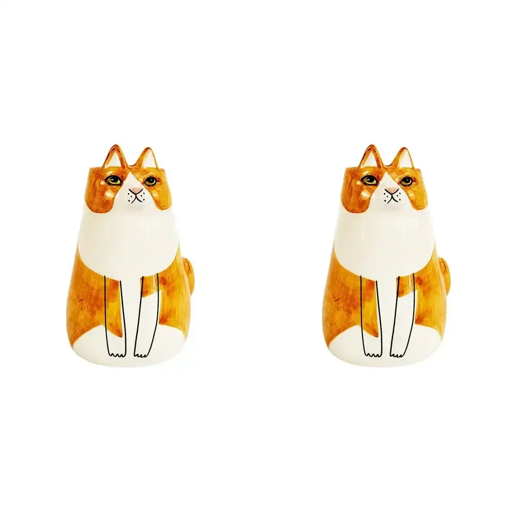 2x Urban 13cm Ceramic Sitting Cat Flower Vase Home Decor Display Pot Orange