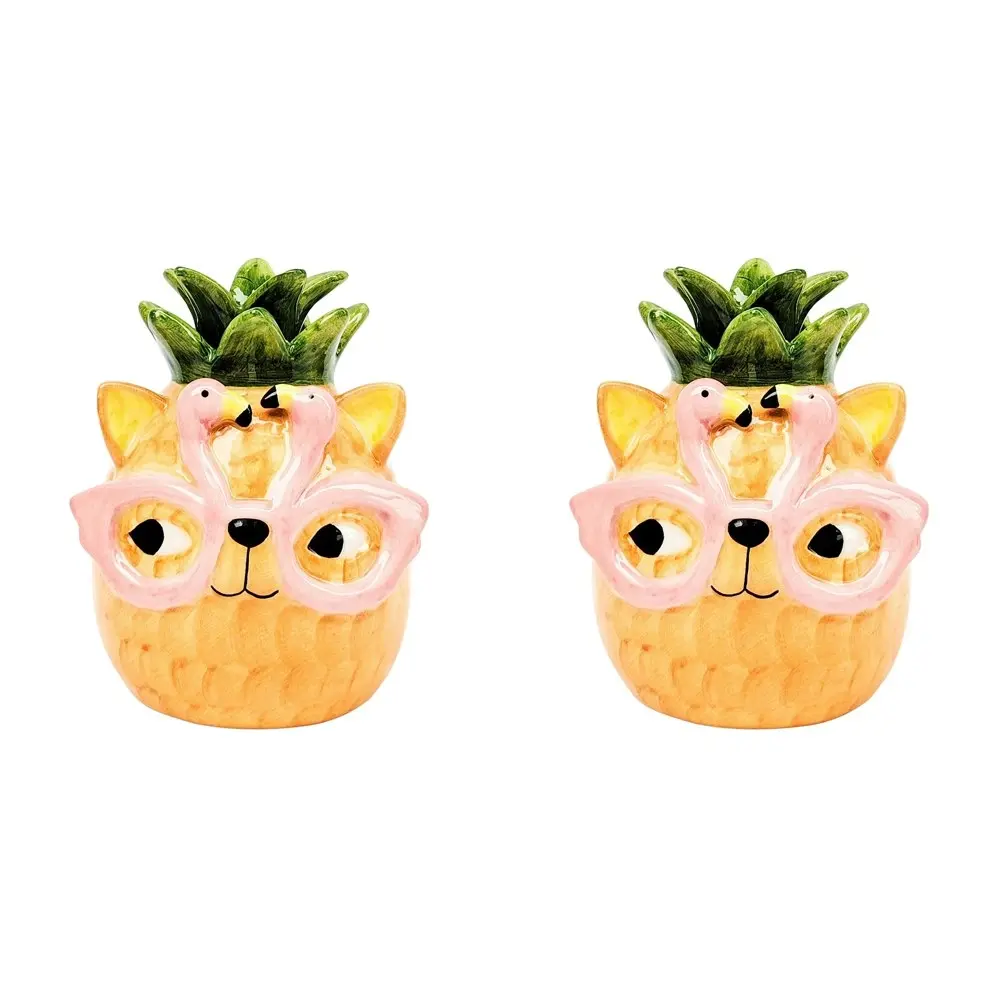 2x Urban Products Tropicana Cat Pineapple Themed Vase Home Decor Orange 13cm