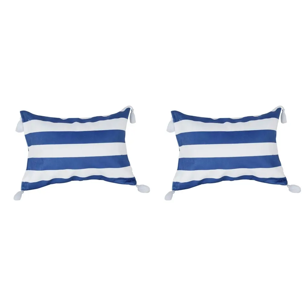 2x Good Vibes 42cm Inflatable Beach Pillow w/Tassels Travel Hamptons Stripe Navy