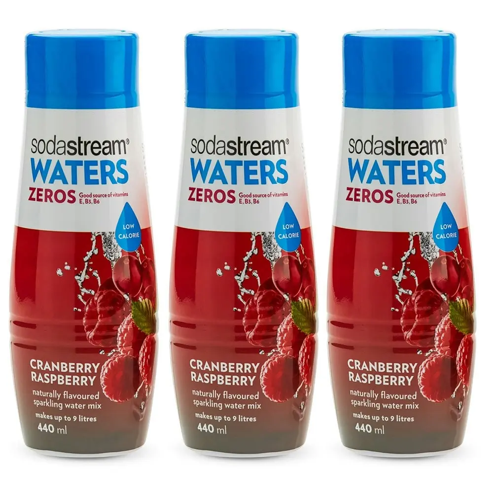 3x SodaStream Zero Cranberry Raspberry 440ml/Sparkling Soda Syrup Mix/Low Sugar