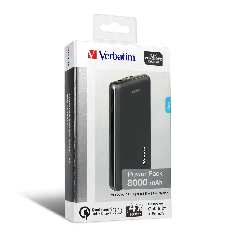 Verbatim QC 3.0 Universal 8000mAh Power Bank External Battery Charger Pack Black