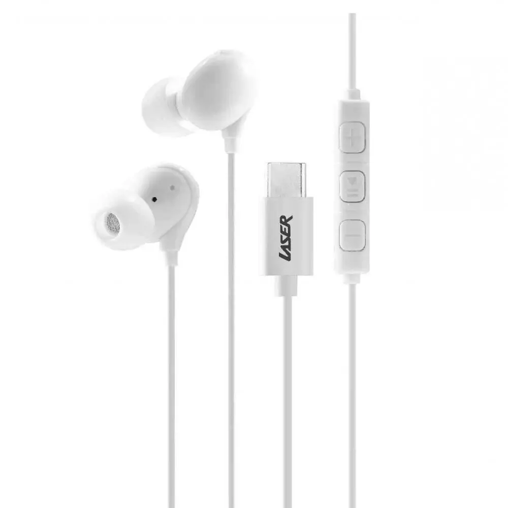 Laser Wired USB-C In-Ear Earphones w/ In-Line Controls 1.2m For iPhone 15 White