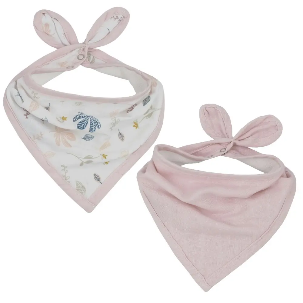 2pc Living Textiles Organic Cotton Muslin Bandana Feeding Bibs Botanical/Blush