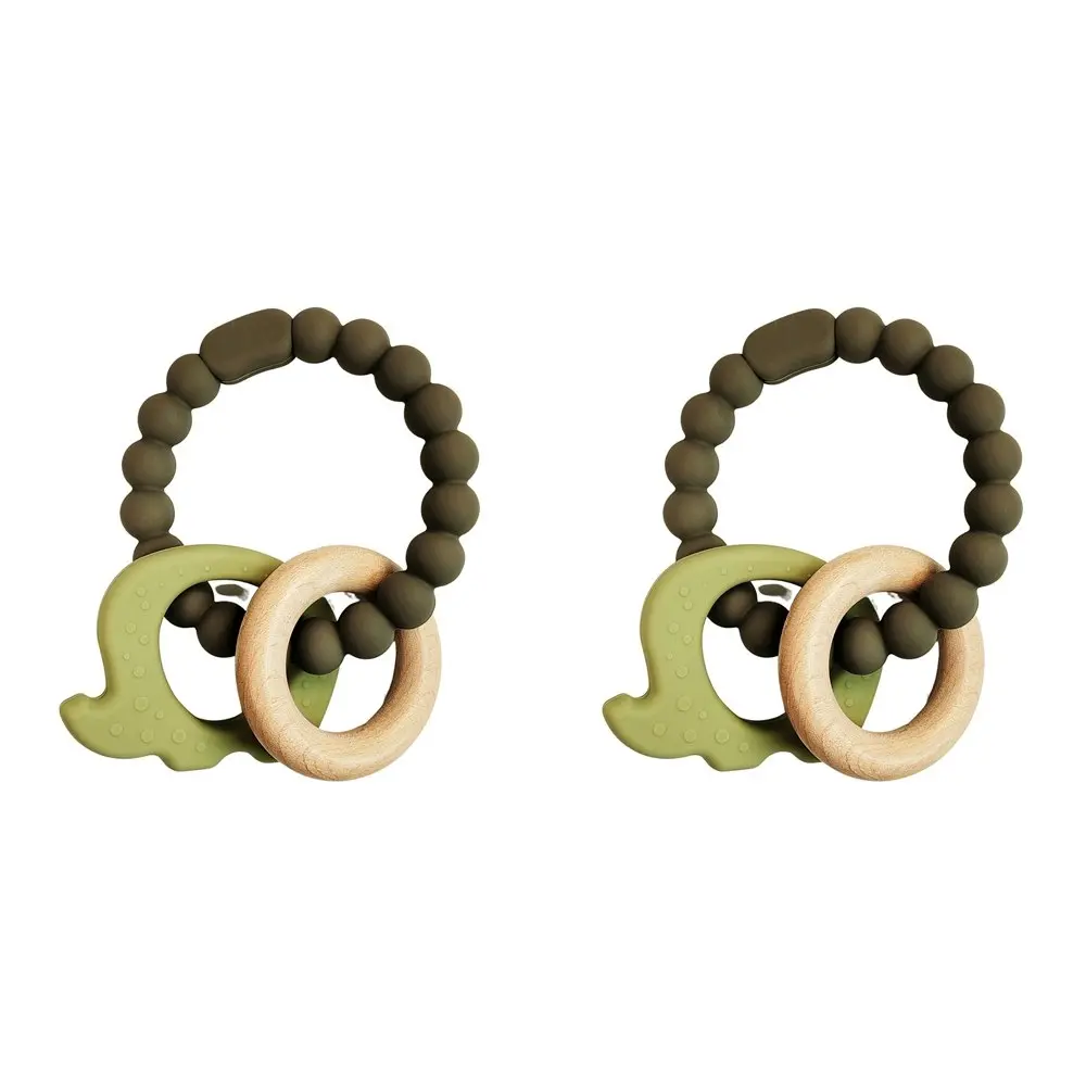 2x Urban Elephant 14cm Silicone Teether Ring Baby/Infant Chew Toy Green/Natural