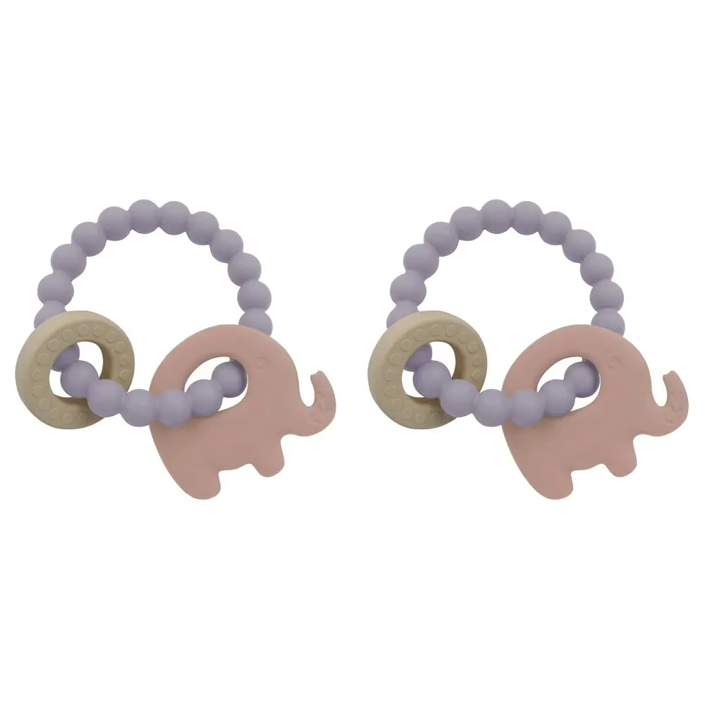 2x Playground Baby 11cm Silicone/Beechwood Elephant Teether Teething 3m+ Lilac