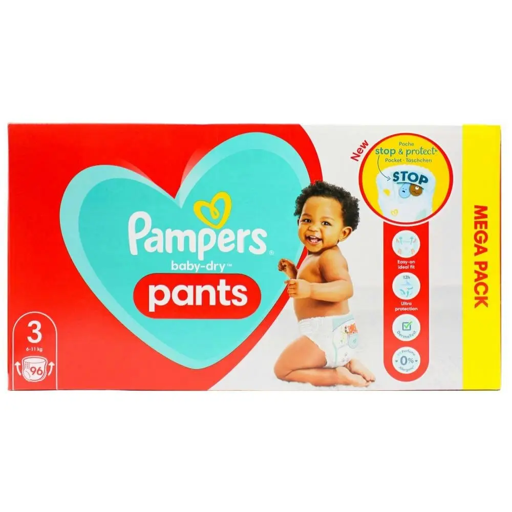 96pc Pampers Baby Dry Pants Absorbent Childrens Nappies Size 3 6 - 11 kg