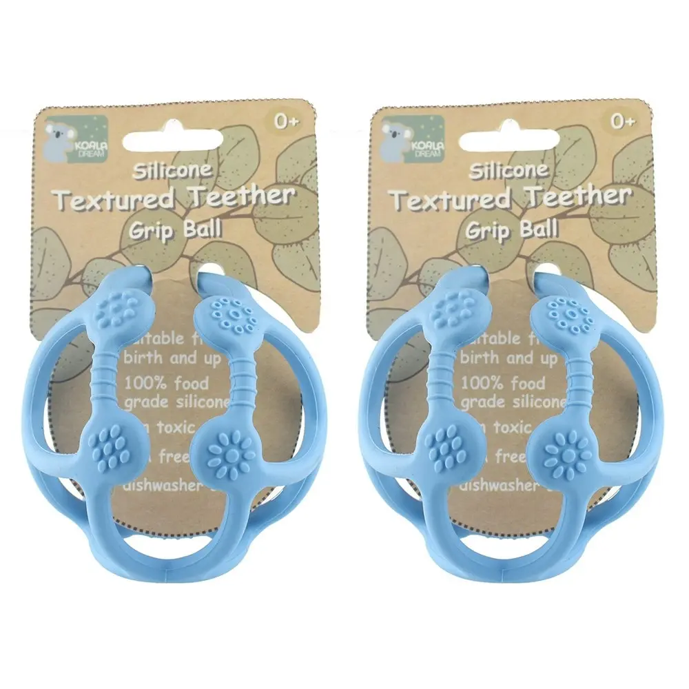 2x Koala Dream Silicone Textured Baby/Toddler Chew Teether  Grip Ball Blue 0m+