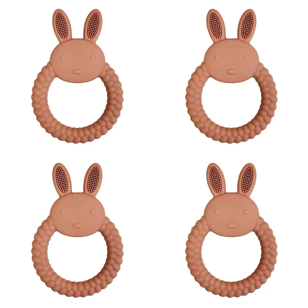 4x Urban Bunny 11cm Silicone Teether Ring Baby Teething Chew Toy Round Pink