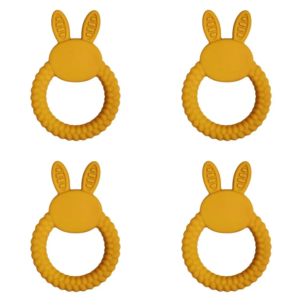 4x Urban Bunny 11cm Silicone Teether Ring Baby/Infant Teething Toy Round Mustard