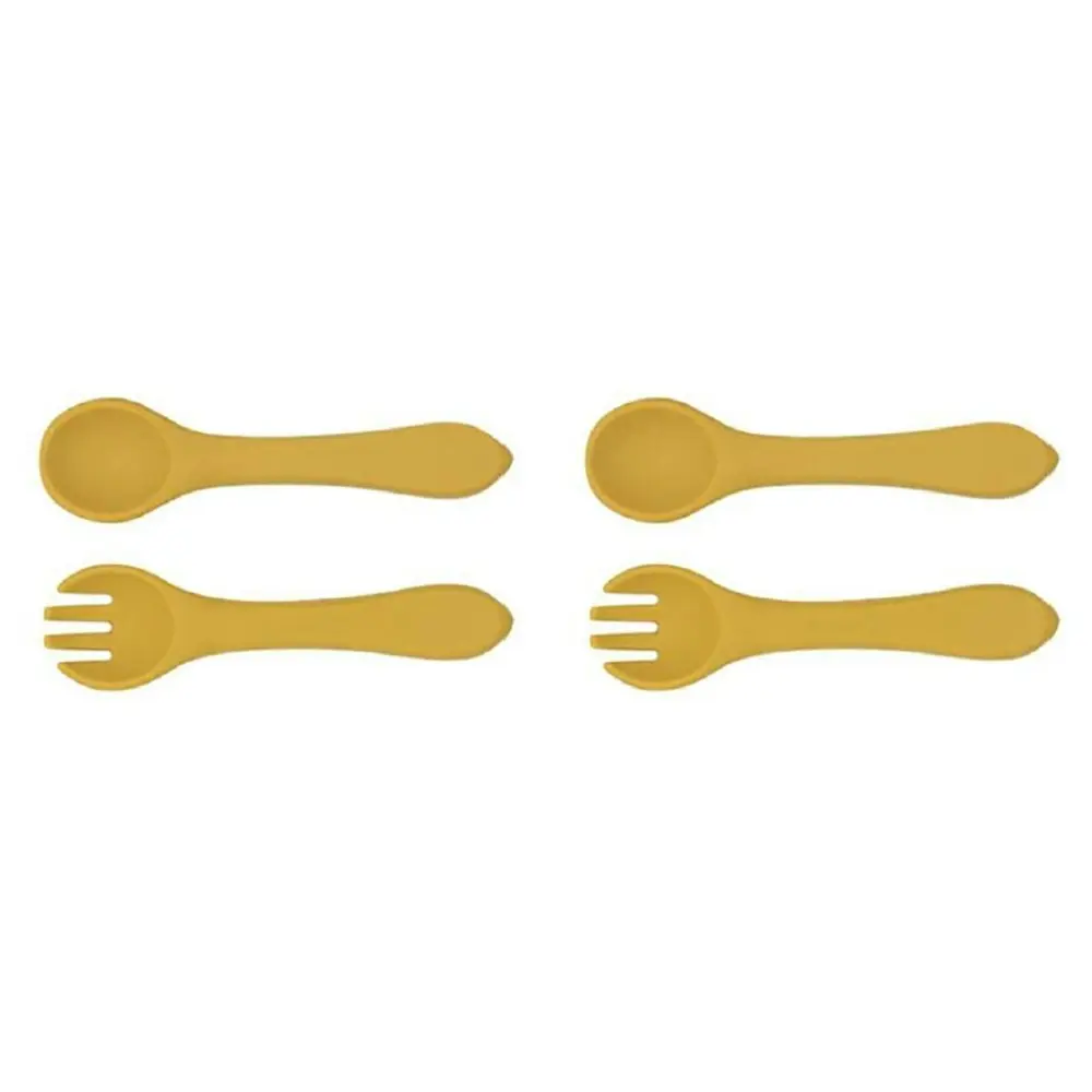 2x Urban Products 13.5cm Silicone My First Cutlery Spoon/Fork Kids Mustard 6M+