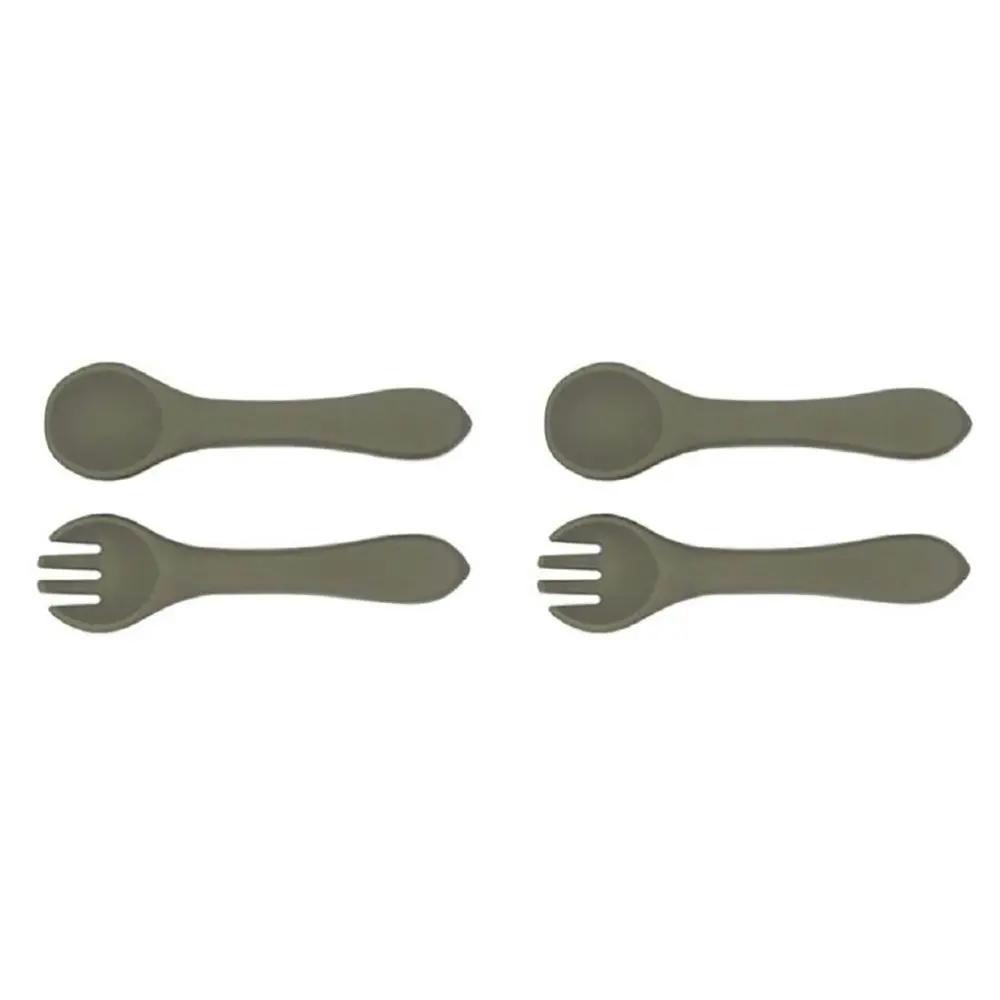 2x Urban Products 13.5cm Silicone My First Cutlery Spoon/Fork Kids Green 6M+