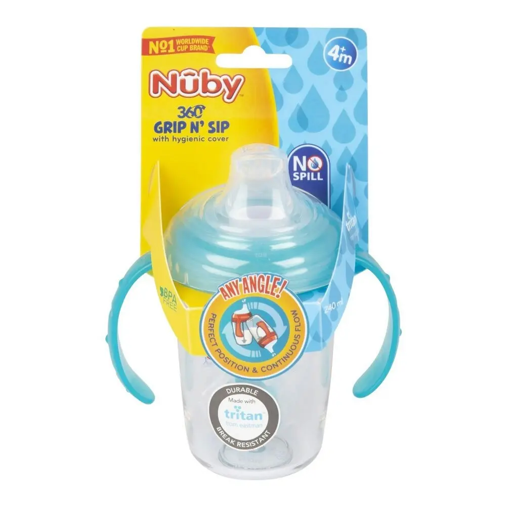 Nuby Tritan Spout Drinking Cup w/ Handles & 360 Straw 240ml 3m+ Assorted