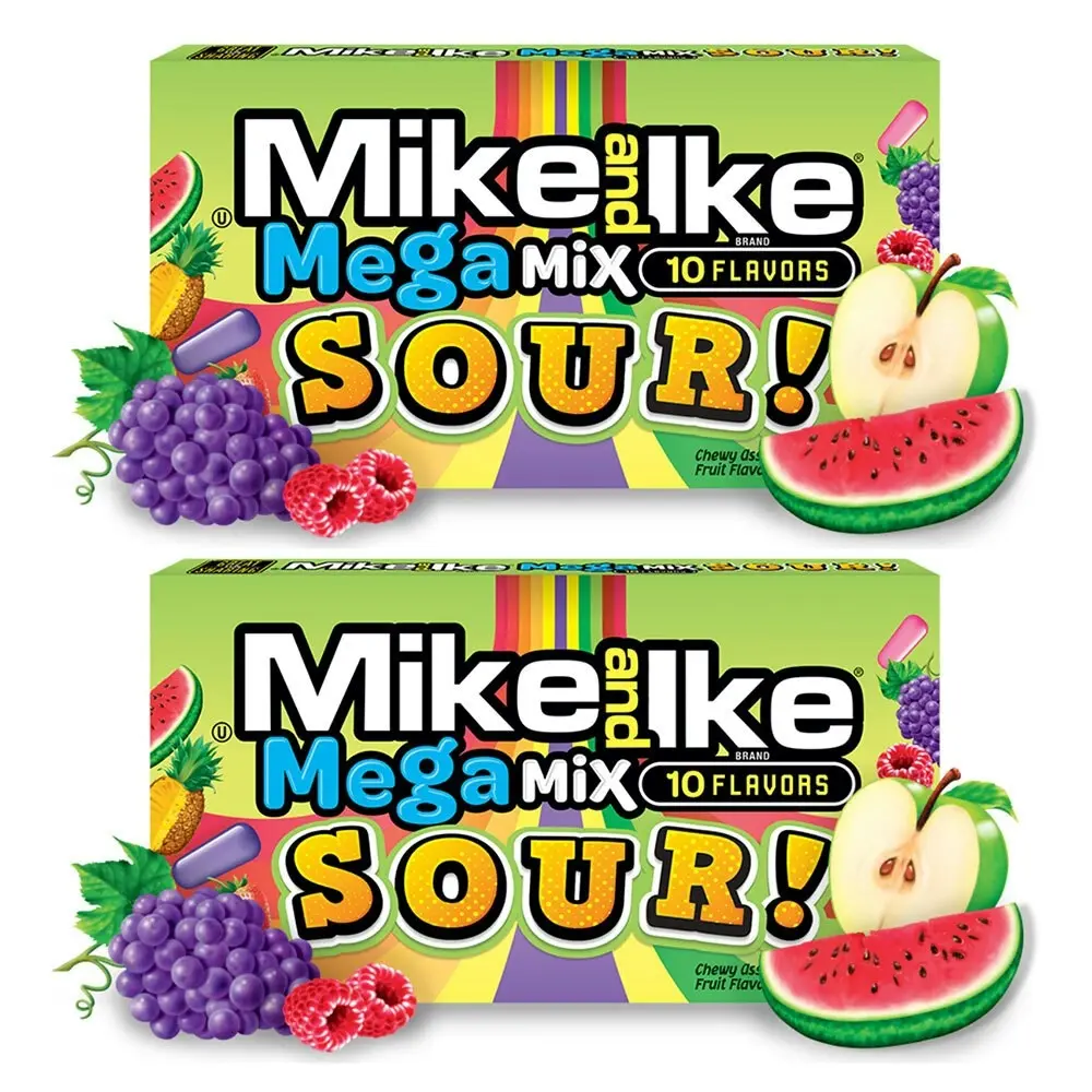 2x Mike & Ike 141g Mega Mix 10 Sour Fruit Flavoured Confectionery Chewy Candy