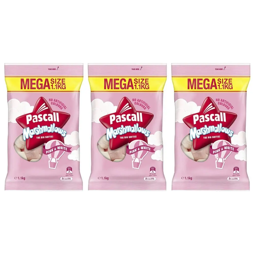 3PK Pascall The Big Softie Pink & White Vanilla/Raspberry Marshmallows 1.1kg