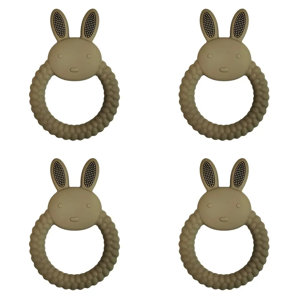 4x Urban Bunny 11cm Silicone Teether Ring Baby Teething Chew Toy Round Green