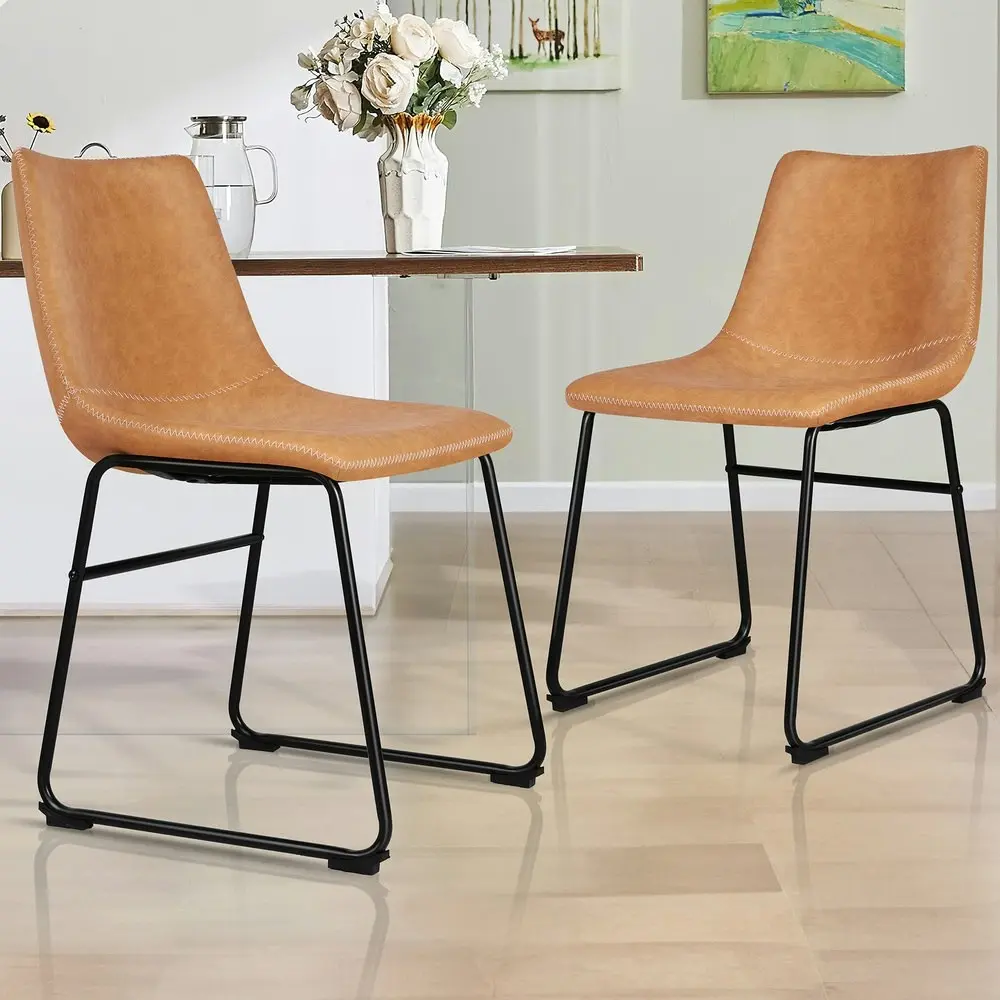 Alfordson 2x Dining Chairs PU Leather Brown