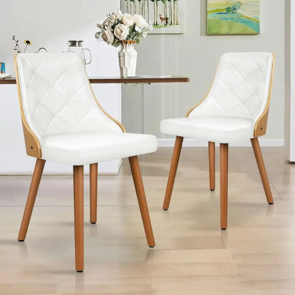 Alfordson 2x Dining Chairs Padded Tufted Glossy PU Leather White