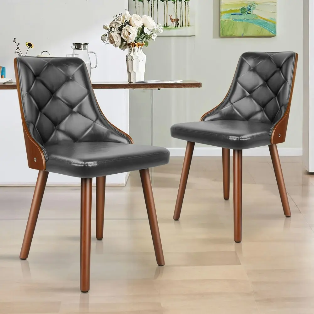 Alfordson 2x Dining Chairs Padded Tufted Glossy PU Leather Grey