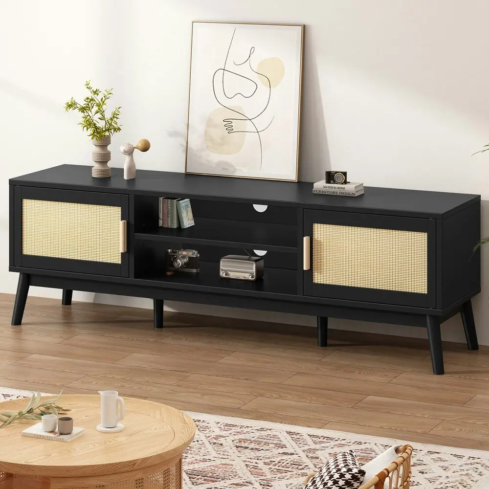 Alfordson Entertainment Unit Rattan Black 160cm