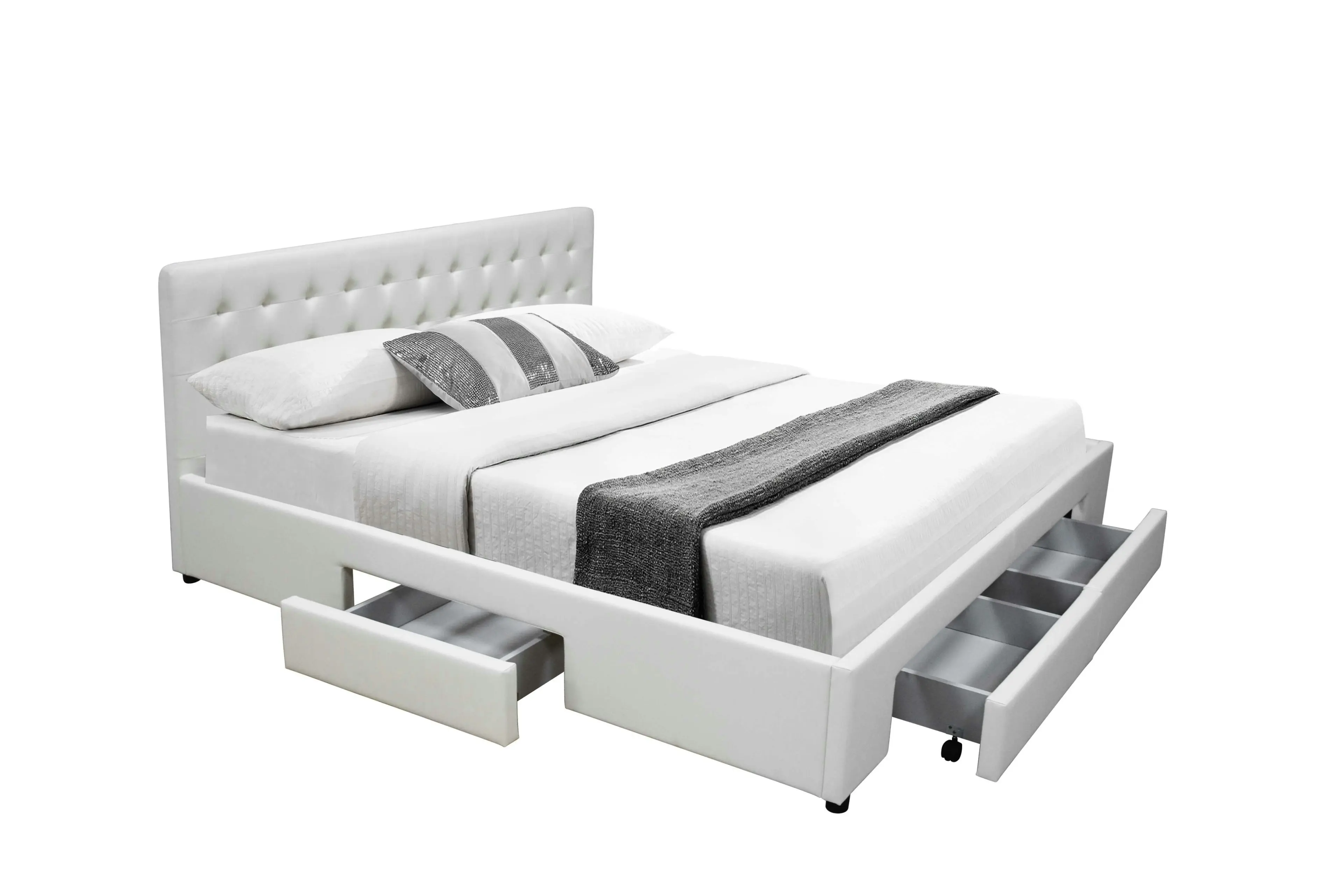 Julie PU Leather Queen Bed with Drawers - White