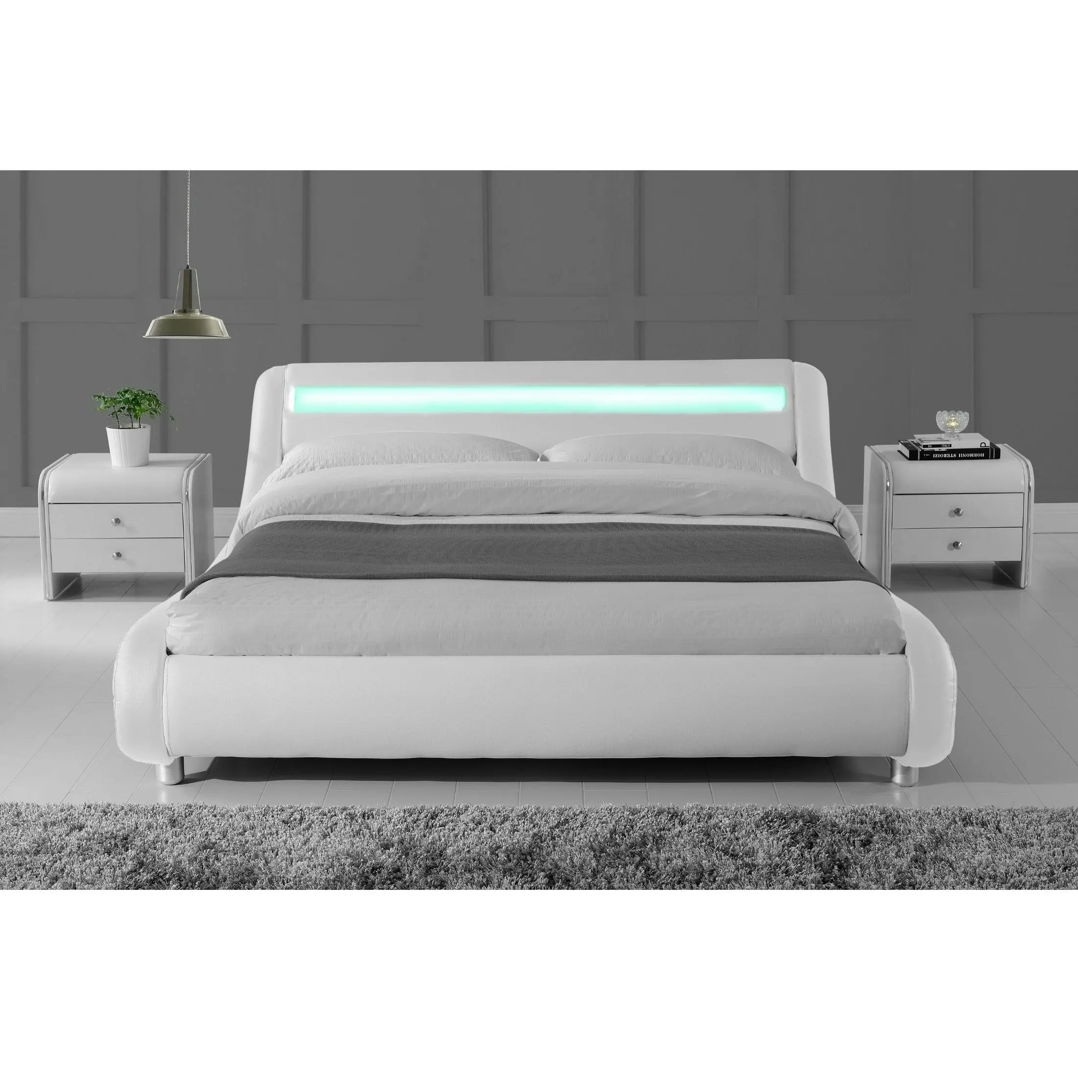 Thomas White Queen PU Bed with LED Light