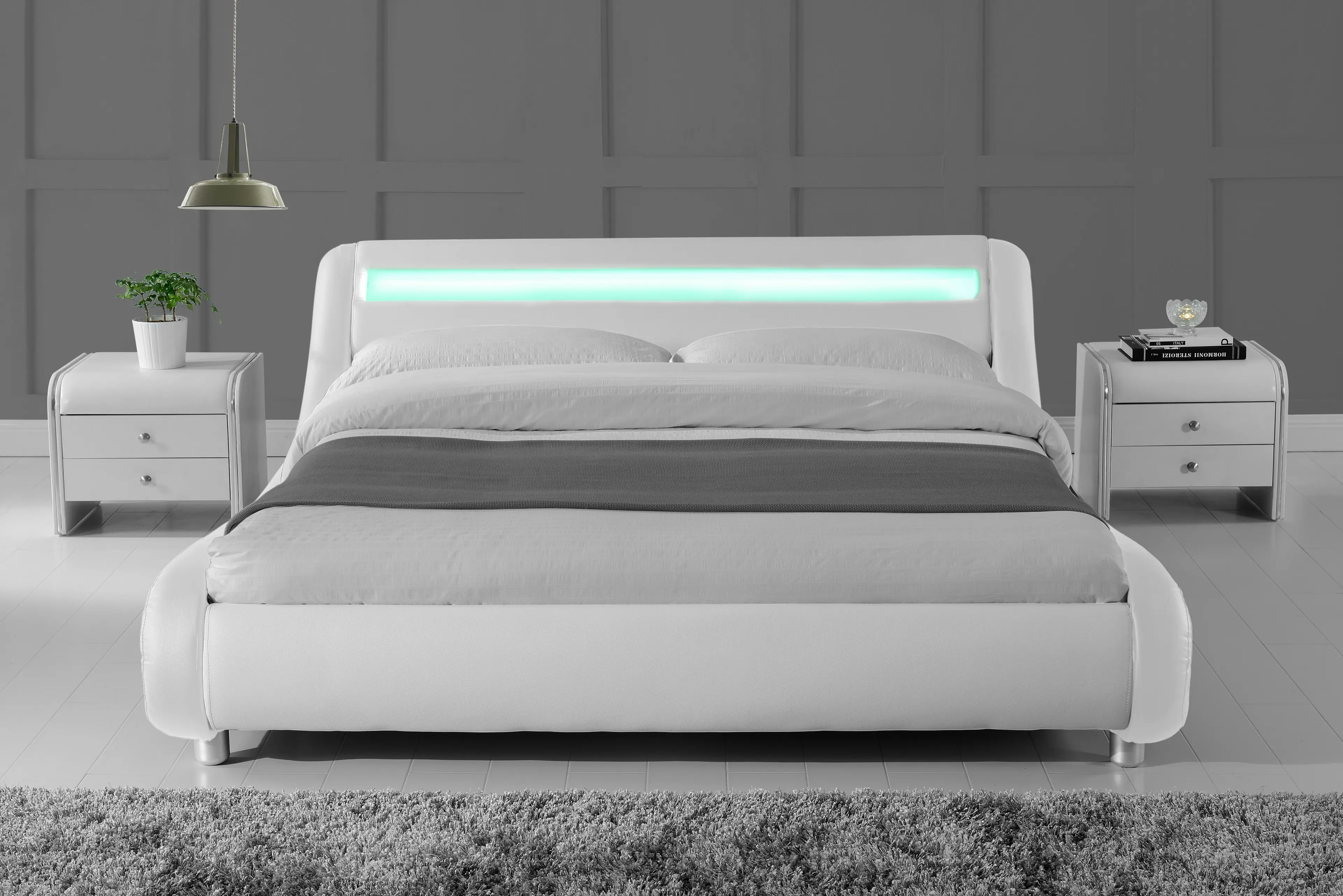 Thomas White Double PU Bed with LED Light