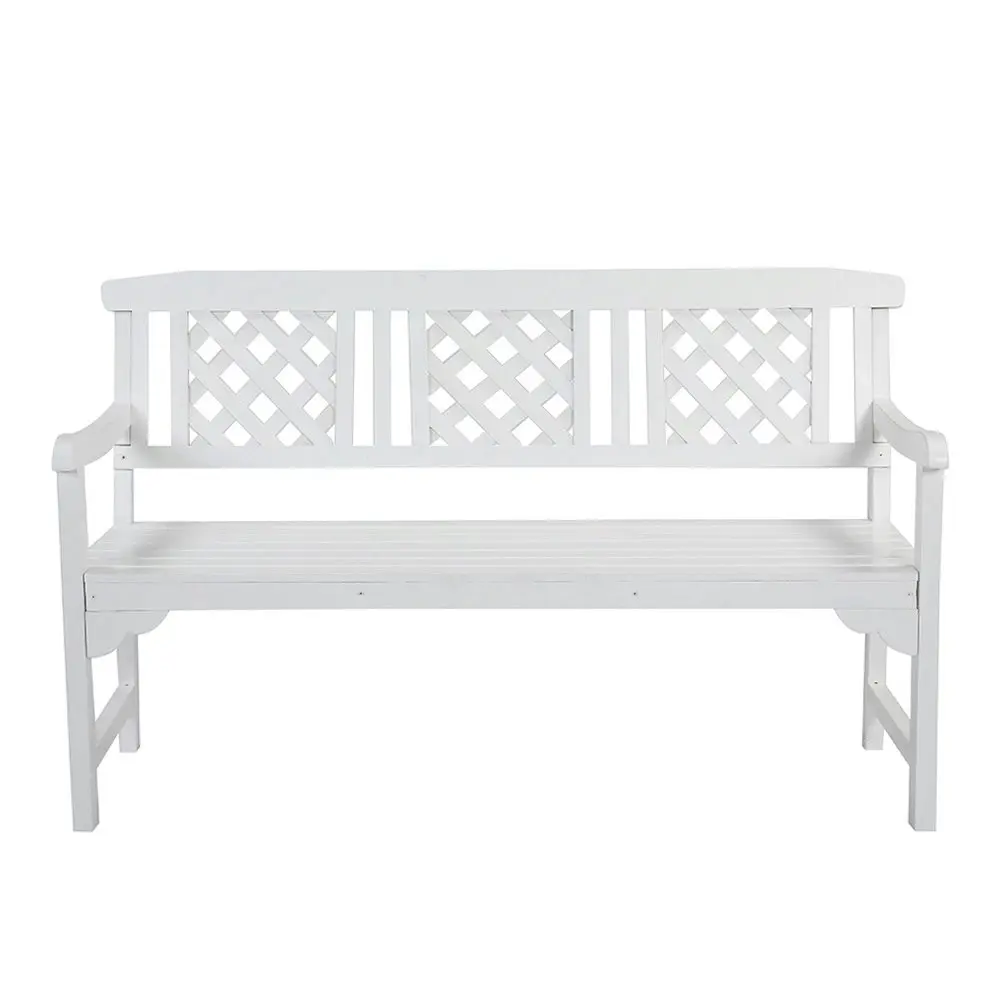 HortiKraft Wooden Garden Bench Outdoor Furnture 3-Seater Lounge Patio Lattice - White