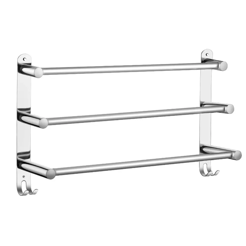 Viviendo Stylish Stainless Steel Adjustable Bathroom Towel Rack Rail Holder with Hooks â€“ 3 Tiers