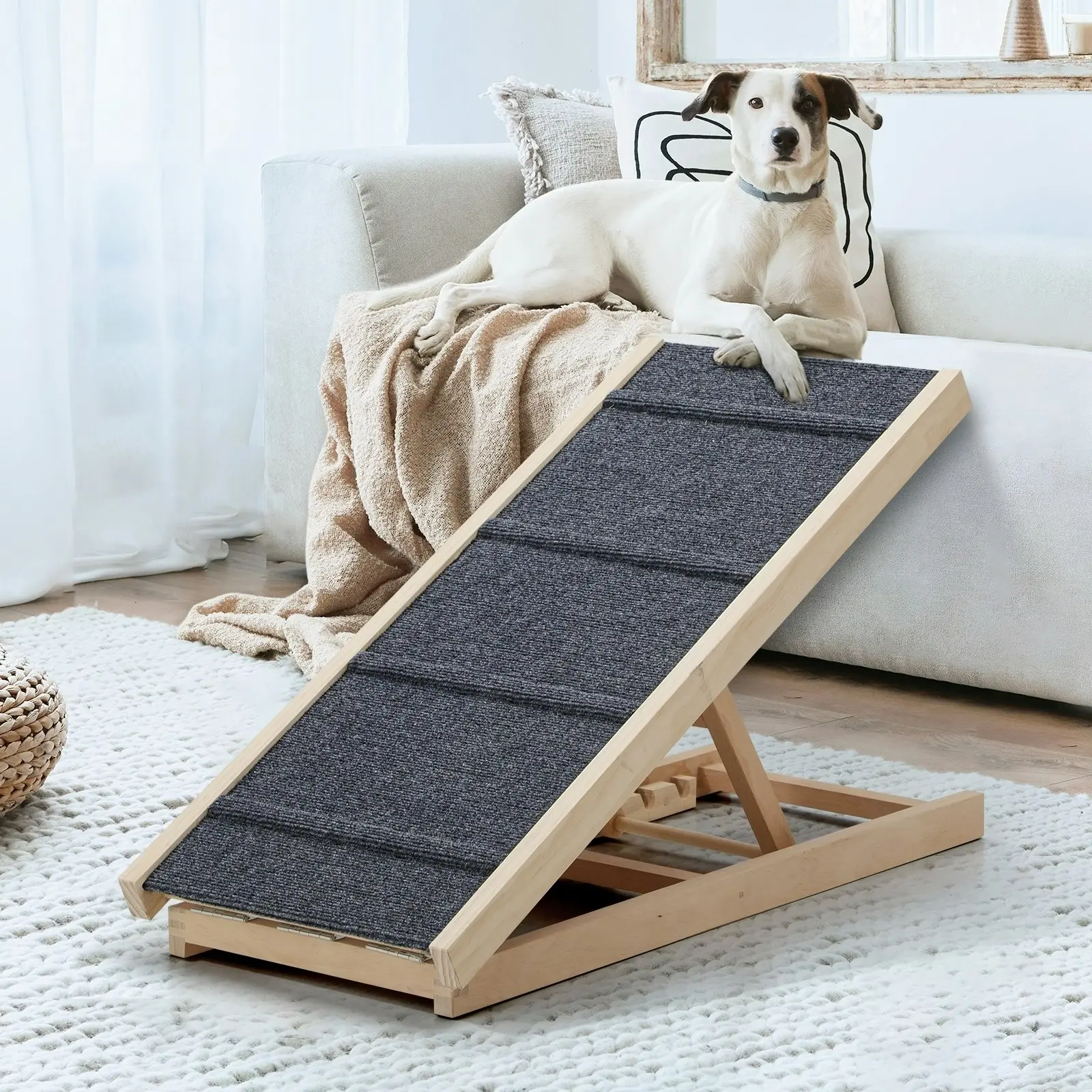 Alopet Dog Pet Ramp Adjustable Height Stairs Bed Sofa Car Foldable 100cm