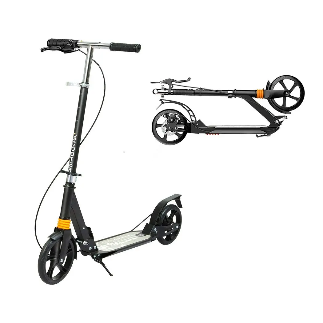 Monvelo Adult Commuter Foldable Scooter Push Kick 2 Big Wheel Disc Brake Black